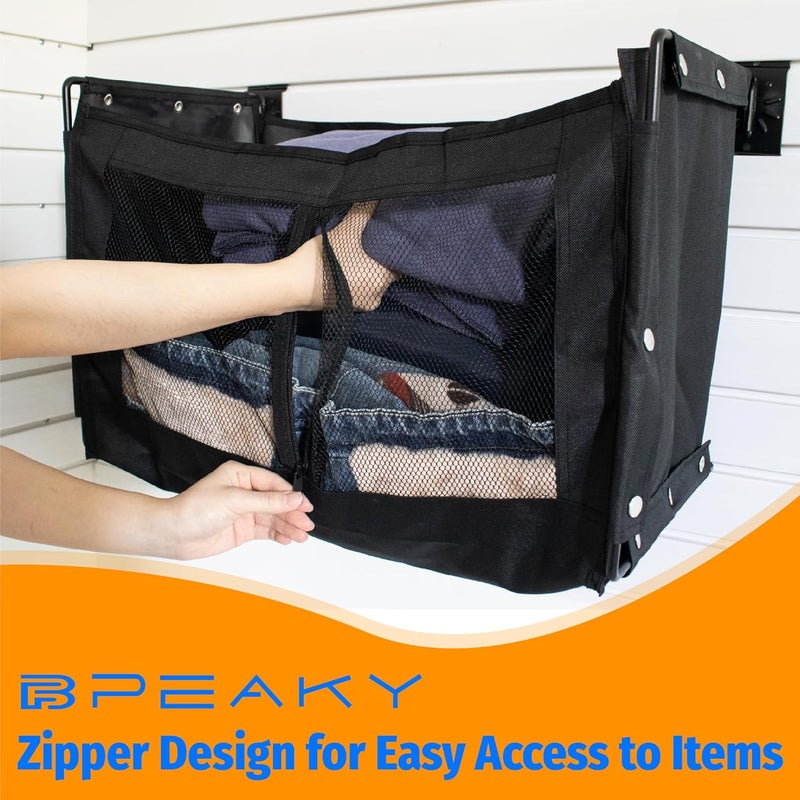 BFPeaky 2-PC Heavy Duty Slatwall Baskets, Slatwall Bags, Accessories for Slat Wall, Slatwall Storage, Baskets for Slatwall, 21.7"x12.8"x10.6" Size, Oxford Fabric Material, 45 lbs Max Load-bearing - Image 4